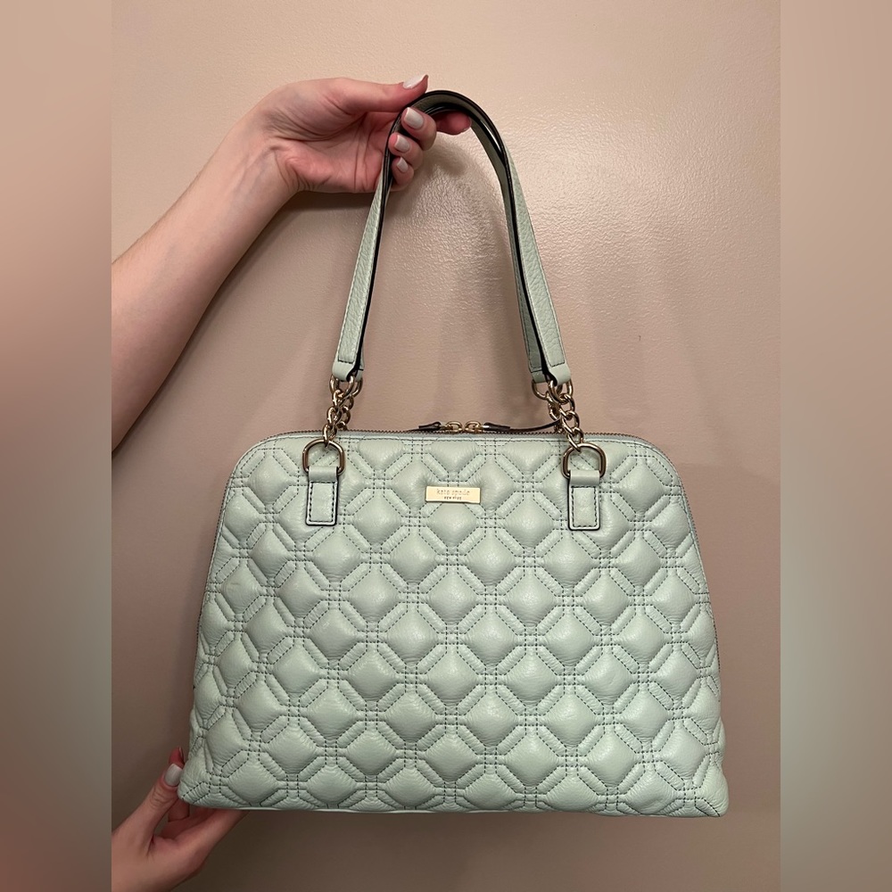 Seafoam green, quilted leather Kate Spade shoulder bag